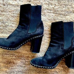 Rag & Bone Ankle black suede ankle boot with continuous silver stud bottom.
